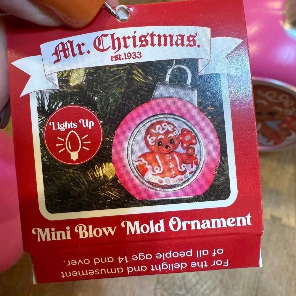 Pink Gingerbread Holiday Ornament 5” Retro Mr. Christmas Mini Blow Mold Lighted